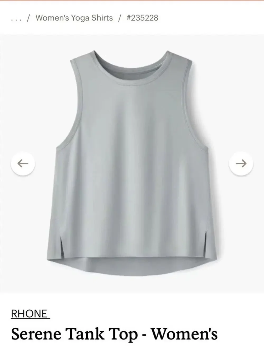 Rhone Grey Sage Grey Serene Crop Performance Tank Top Sleeveless Size XL